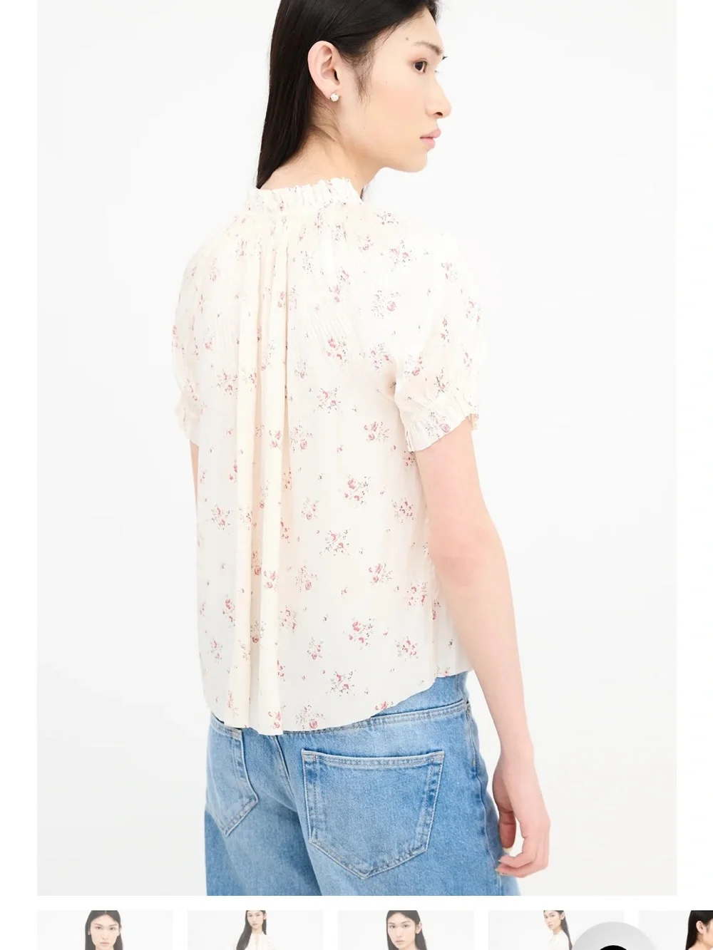 Ulla Johnson Pleat Short Sleeve Floral Top - Cream Size 2
